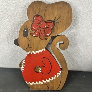 Red Dressed Mouse Wood  Accent Decoration 8.5 x14.75 Vintage‎